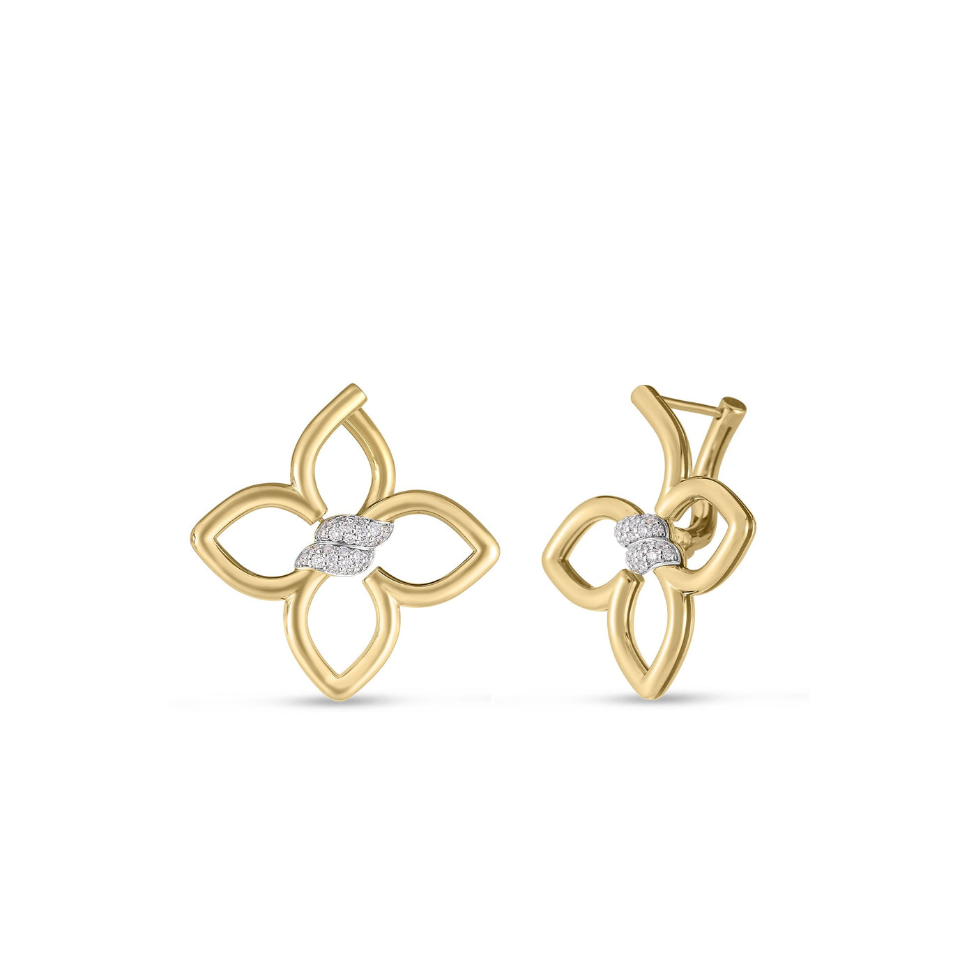 18K YELLOW/WHITE GOLD CIALOMA SMALL DIAMOND FLOWER EARRINGS