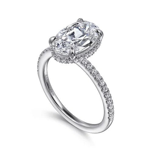 Allesia - 14K White Gold Oval Cut Hidden Halo Diamond Engagement Ring (Setting Only)