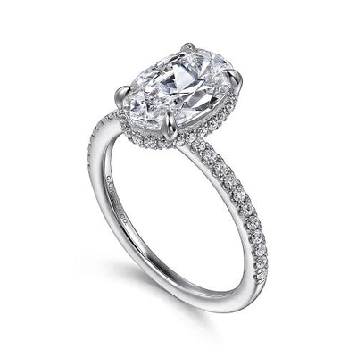 Allesia - 14K White Gold Oval Cut Hidden Halo Diamond Engagement Ring (Setting Only)