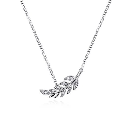 14K White Gold Diamond Leaf Pendant Necklace