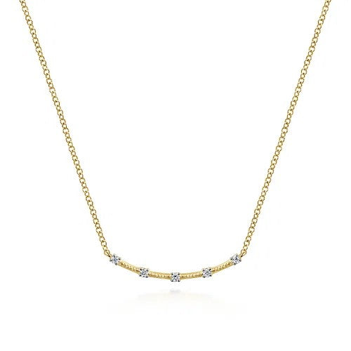 14K Yellow Gold Diamond Stations Bar Necklace