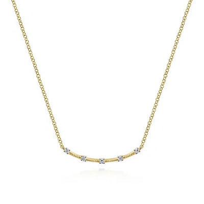 14K Yellow Gold Diamond Stations Bar Necklace