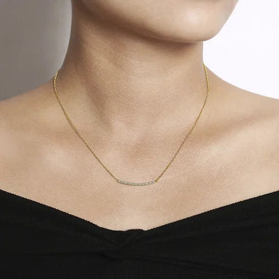 14K Yellow Gold Curving Diamond Bar Necklace