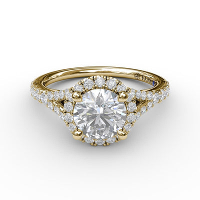 Classic Diamond Halo Engagement Ring with a Subtle Split Band