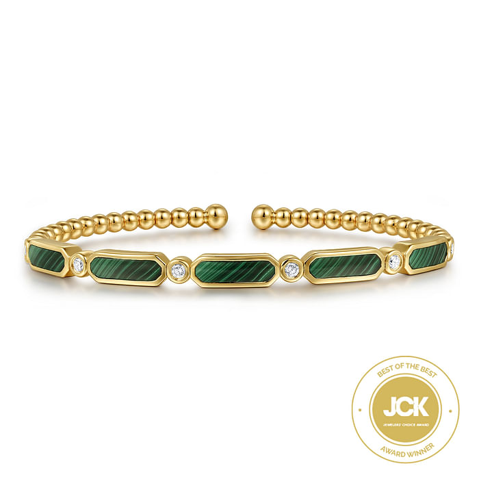 14K Yellow Gold Diamond and Malachite Bujukan Bangle