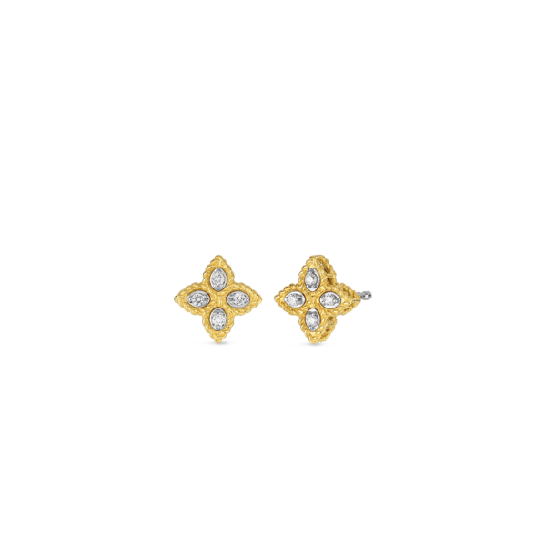 18K GOLD PRINCESS FLOWER SMALL DIAMOND STUD EARRINGS