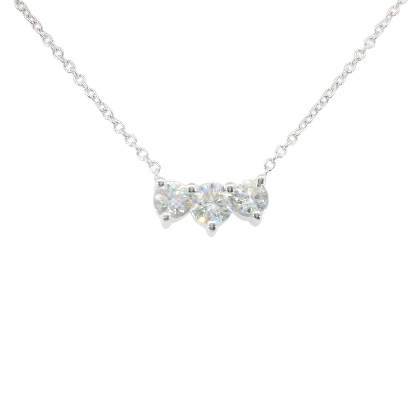 14KWG 0.33CTW RD FOF DIA 3 STONE STATION NECKLACE