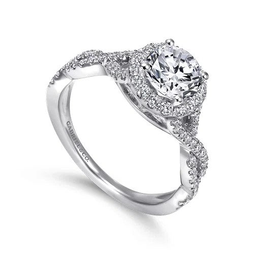 14K White Gold Round Halo Diamond Engagement Ring