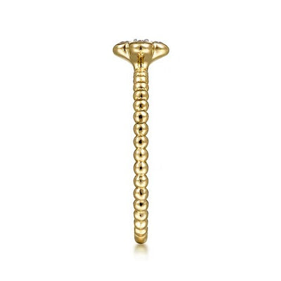 14K Yellow Gold Diamond Cluster Clover and Bujukan Bead Ring