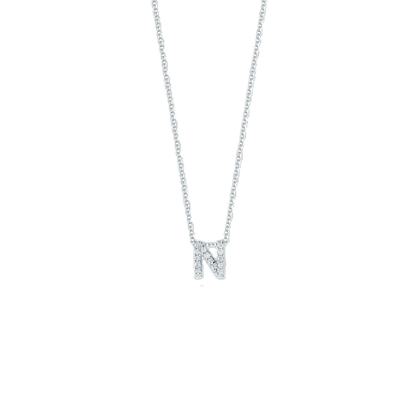 18K WHITE GOLD TINY TREASURES DIAMOND LOVE LETTER “N” NECKLACE