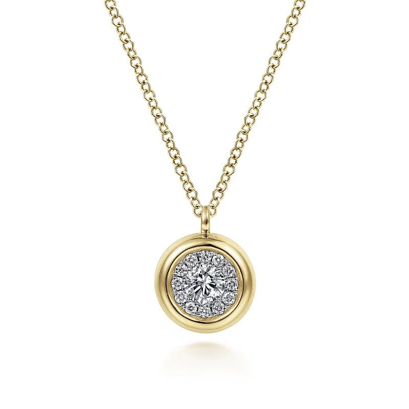 14K Yellow Gold Diamond Halo Pendant Necklace