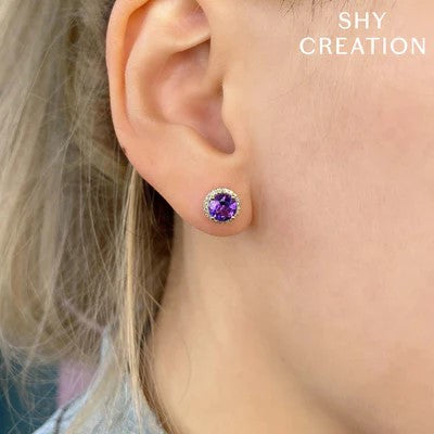 0.14CT DIAMOND & 1.61CT AMETHYST STUD EARRING