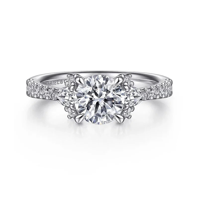 Ami - 14K White Gold Round Three Stone Diamond Engagement Ring (Setting Only)