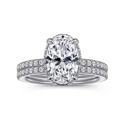 Allesia - 14K White Gold Oval Cut Hidden Halo Diamond Engagement Ring (Setting Only)