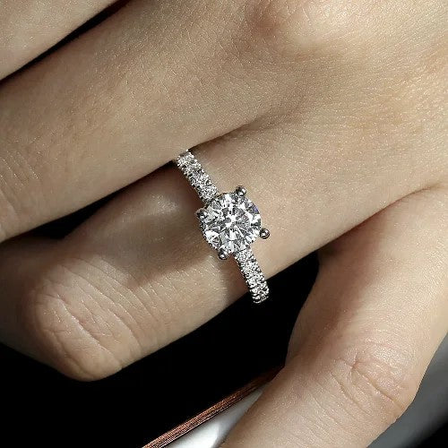 Alina - 14K White Gold Hidden Halo Round Diamond Engagement Ring (Setting Only)