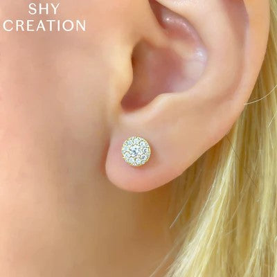 0.24CT-CTR(ROUND) 0.26CT-SIDE DIAMOND CLUSTER EARRING