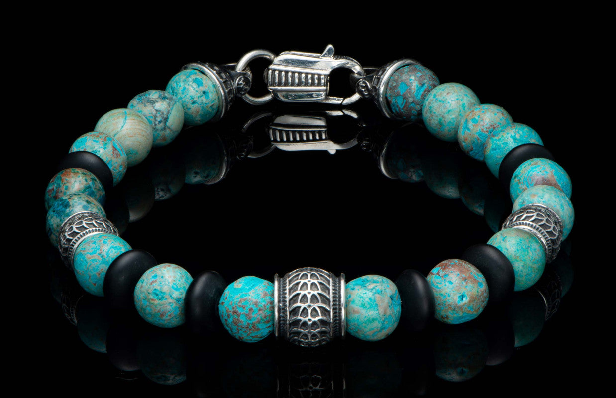 Newport - Blue Agate Beaded bracelet with Sterling silver and blue lace agate