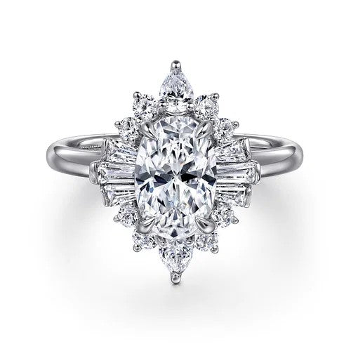 Emarie - 14K White Gold Oval Halo Diamond Engagement Ring (Setting Only)