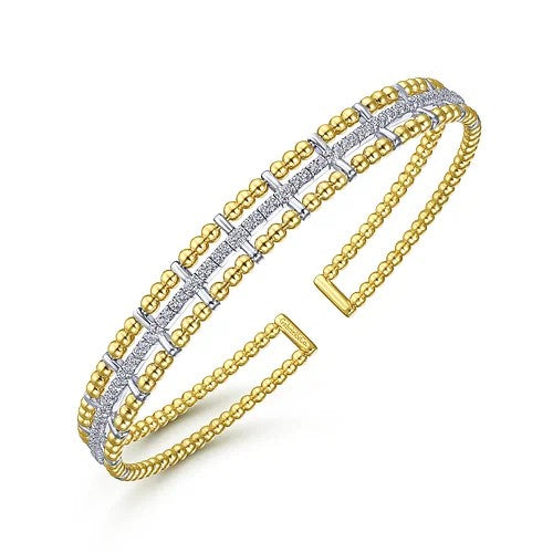 14K Yellow and White Gold Bujukan Diamond Cuff Bangle