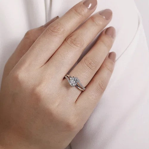 14K White Gold Round Bypass Diamond Engagement Ring