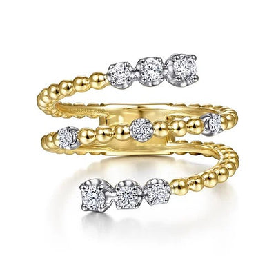 14K White&Yellow Gold Bujukan and Diamond Open Bypass Wrap Ring