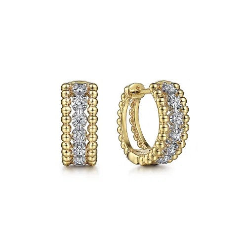 14K White-Yellow Gold Bujukan Huggie Pave Diamond Earrings