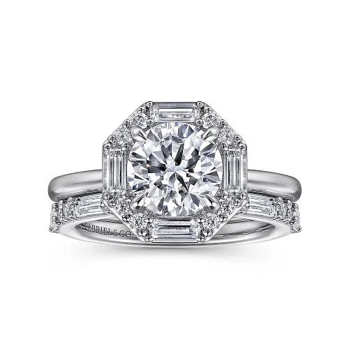 Seina - 14K White Gold Round Hidden Halo Diamond Engagement Ring (Setting Only)