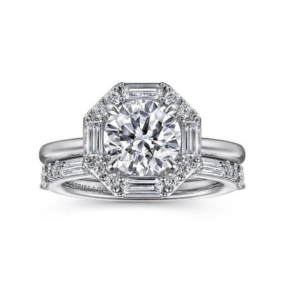 Seina - 14K White Gold Round Hidden Halo Diamond Engagement Ring (Setting Only)