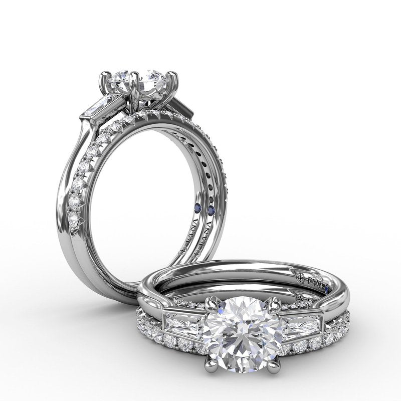 Three-Stone Round Diamond Engagement Ring With Tapered Baguettes