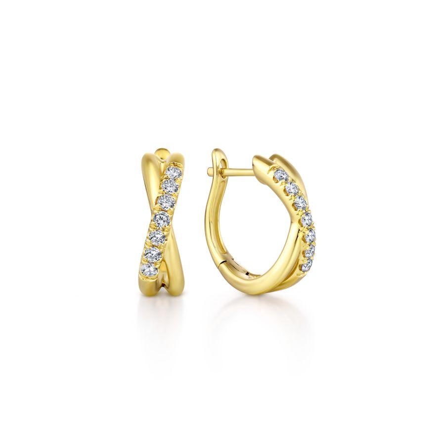 14K Yellow Gold Twisted 15mm Diamond Huggies