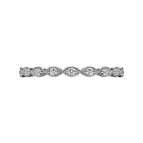 14K White Gold Marquise Station Diamond Stackable Ring