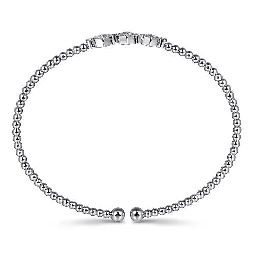 14K White Gold Bujukan Bead and Hexagon 0.13cttw Cluster Diamond Bangle