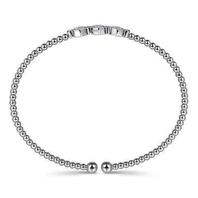 14K White Gold Bujukan Bead and Hexagon 0.13cttw Cluster Diamond Bangle