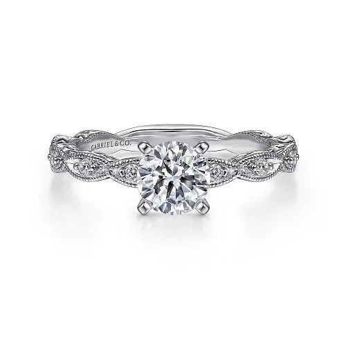 Sadie - Vintage Inspired 14K White Gold Round Diamond Engagement Ring (Setting Only)