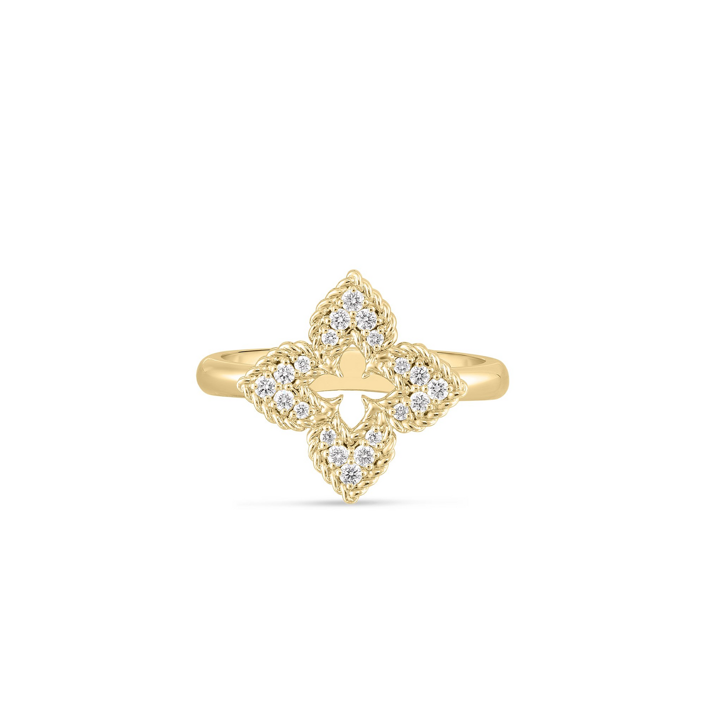 18K YELLOW GOLD VENTIAN PRINCESS SMALL DIAMOND PAVE FLOWER RING