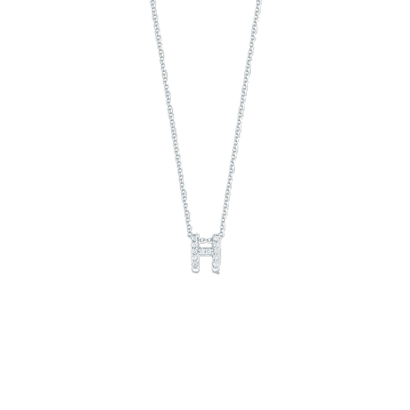 18K WHITE GOLD TINY TREASURES DIAMOND LOVE LETTER “H” NECKLACE