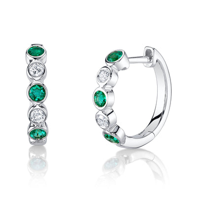 0.16CT DIAMOND & 0.33CT EMERALD BEZEL HUGGIE EARRING