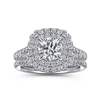 Lexie - 14k White Gold Cushion Double Halo Round Diamond Engagement Ring