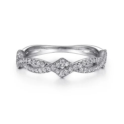 14K White Gold Twisted Diamond Stackable Ring