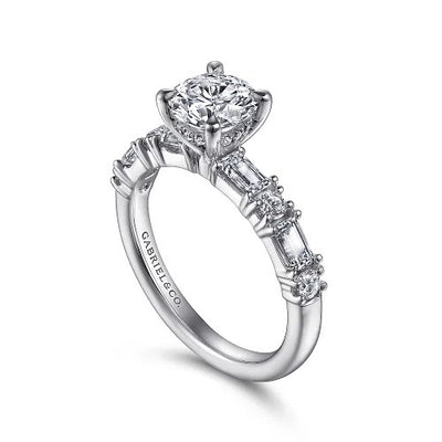 Leanna - 14K White Gold Baguette and Round Diamond Engagement Ring (Setting Only)