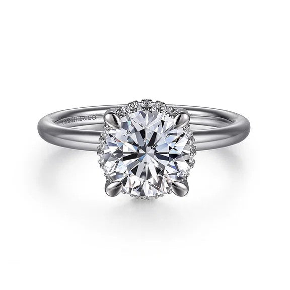 Seattle - 14K White Gold Round Hidden Halo Diamond Engagement Ring (Setting Only)