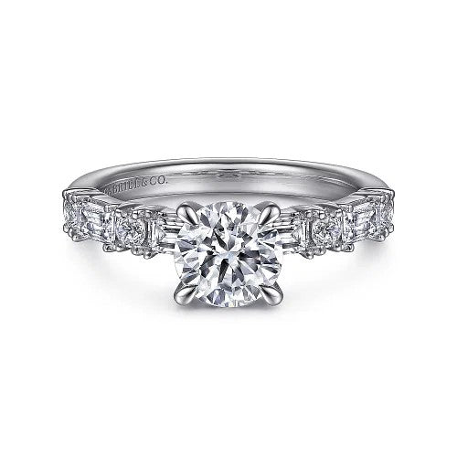 Leanna - 14K White Gold Baguette and Round Diamond Engagement Ring (Setting Only)