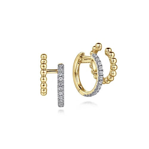 14K Yellow Gold Twisted Pave 10mm Diamond Huggie Earrings