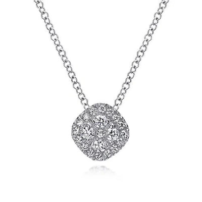 14K White Gold Diamond Pave Cushion Pendant Necklace