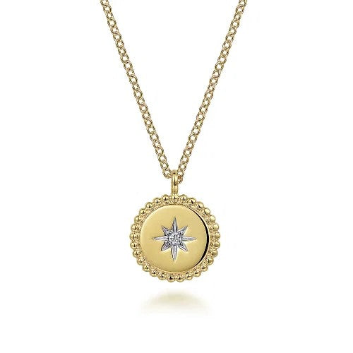 14K Yellow Gold Bujukan Medallion Necklace with Starburst Diamond Center