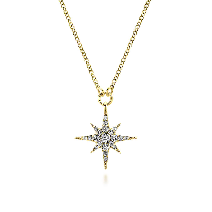 14K Yellow Gold Diamond Starburst Pendant Necklace