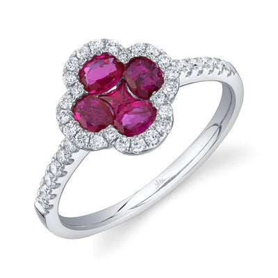 0.30CT DIAMOND & 0.93CT RUBY CLOVER RING