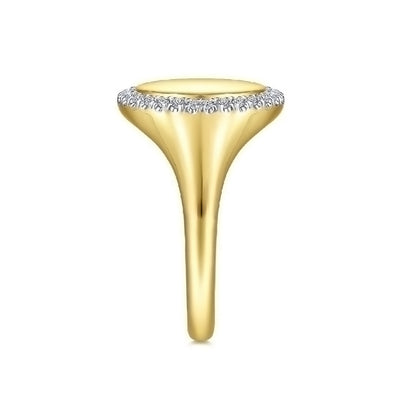 14K Yellow Gold Pinky Signet Ring with Diamond Halo