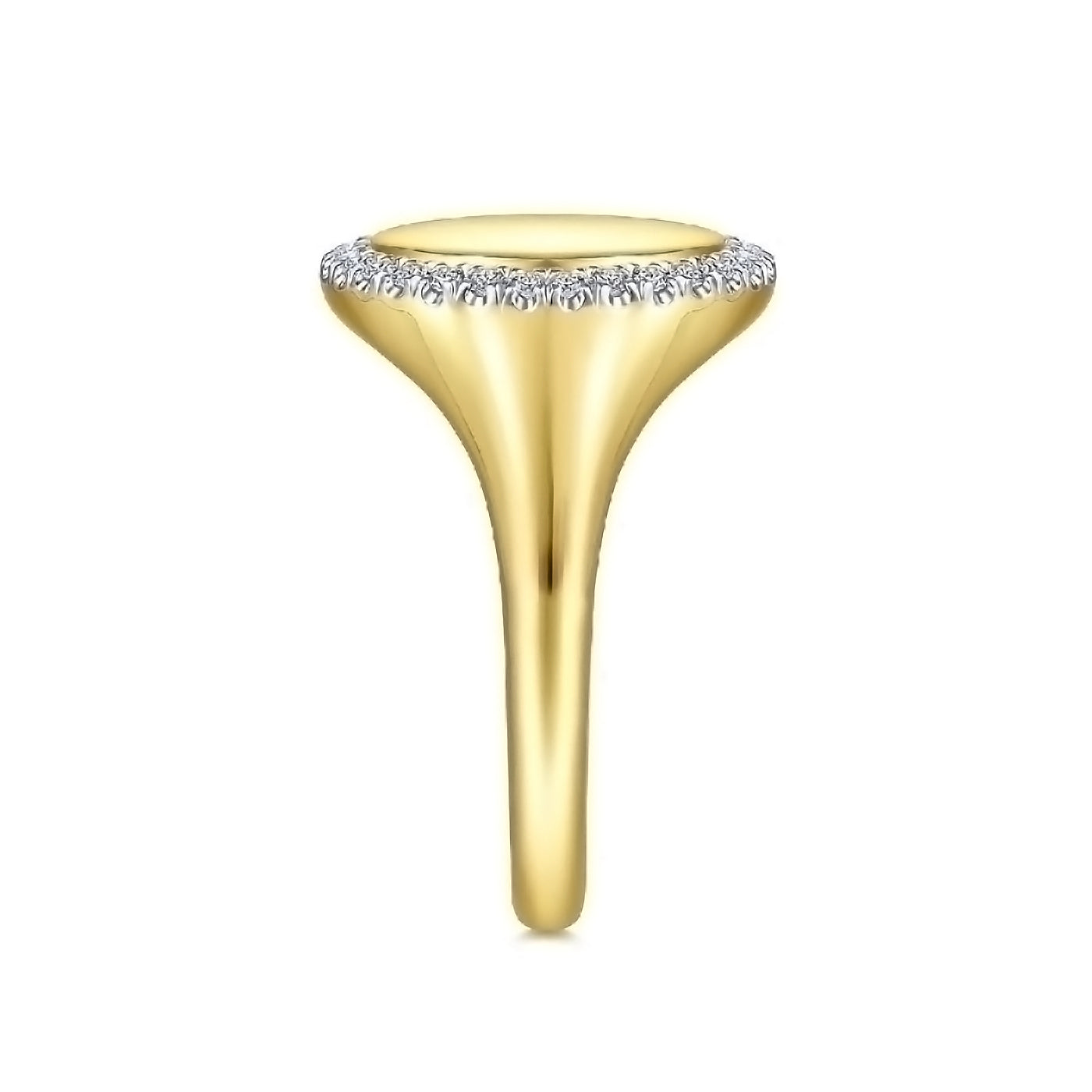 14K Yellow Gold Pinky Signet Ring with Diamond Halo