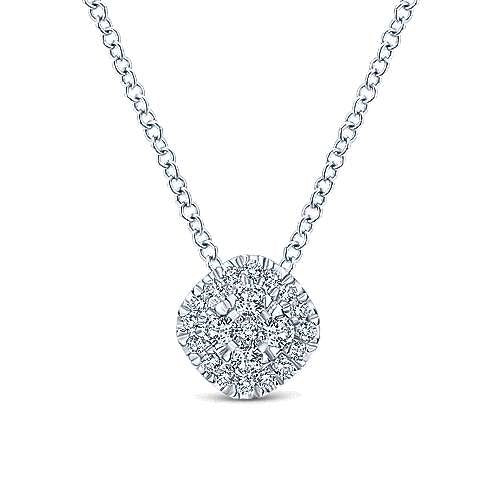 14K White Gold Diamond Pave Cushion Pendant Necklace